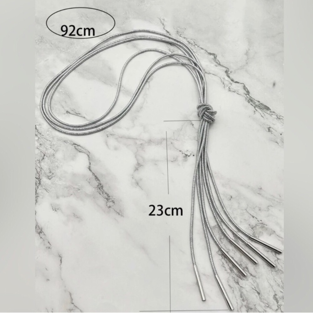 ELEGANT SIlver Metallic Long Rope Necklace - Picture 2 of 2